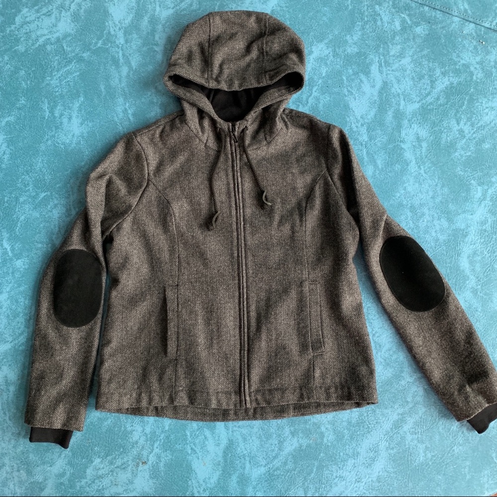 Betabrand Academic Hoodie- tweed w/elbow patches